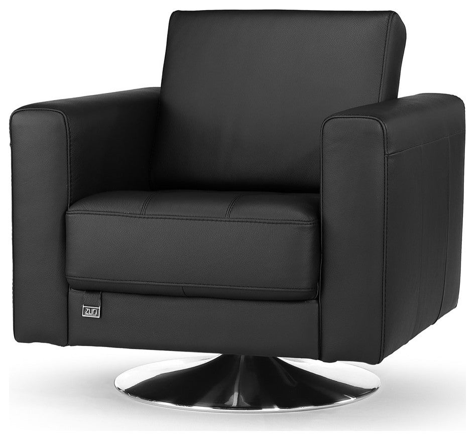 Laurent Swivel Chair with Top Grain Leather, Black