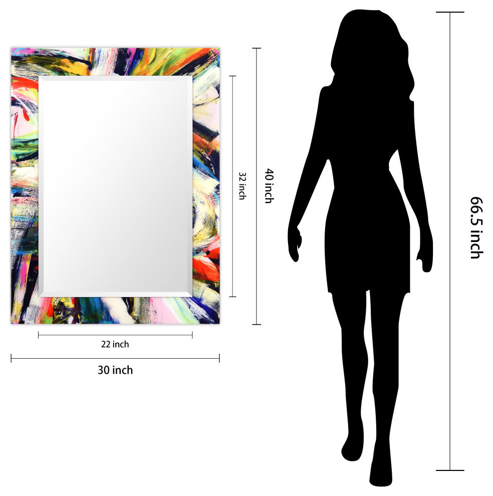 "Rock Star" Beveled Mirror on Printed Abstarct Tempered Art Glass, 40x30"