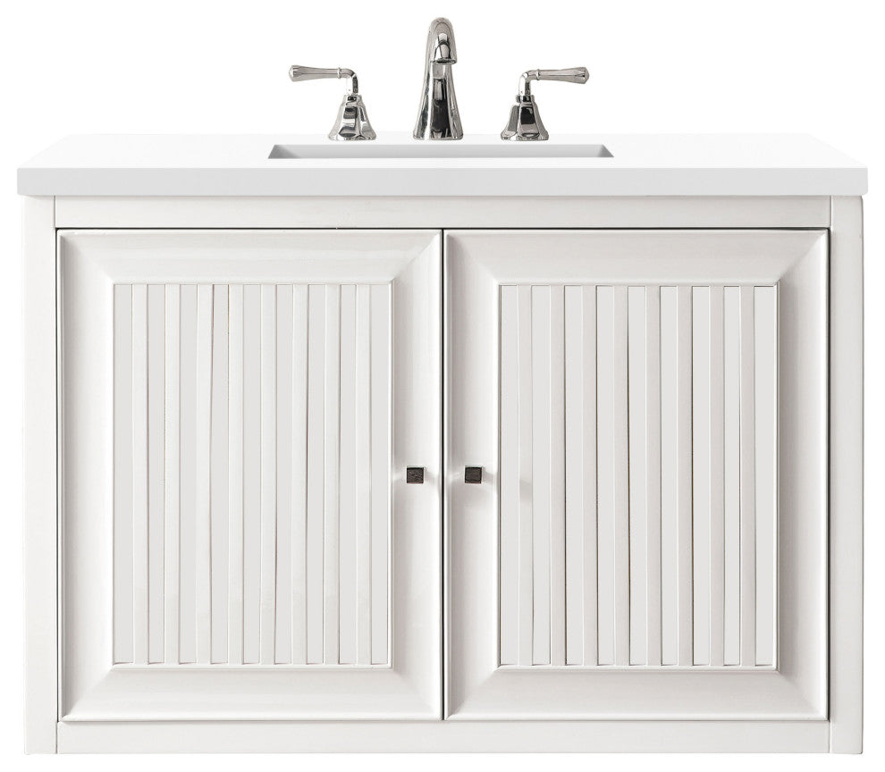 James Martin E645-V30-GW-3WZ Single Vanity Cabinet Glossy White w/ Quartz Top