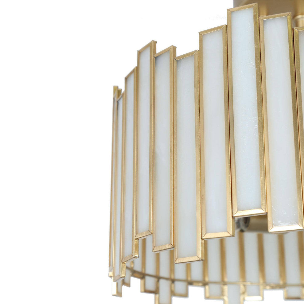 LNC 3-Light Tiffany Glass LED Semi-Flush Mount Light, Matte Gold