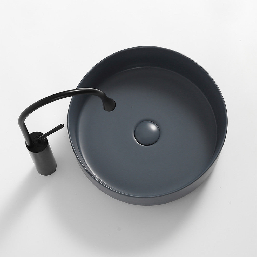 15.7 in Round Bathroom Ceramic Vessel Sink, Matt Light Gray