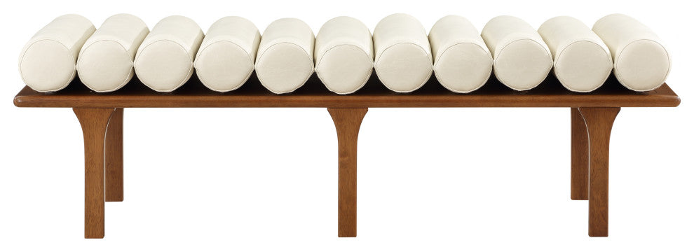 Landon Faux Leather Bench, Cream, Walnut Finish