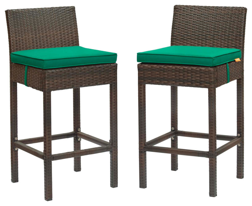 Brown Green Conduit Bar Stool Outdoor Patio Wicker Rattan Set of 2