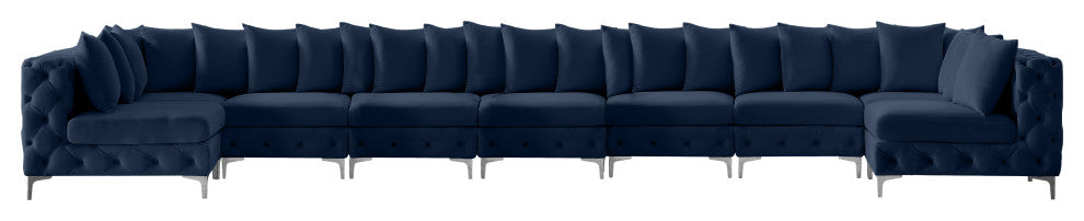 Tremblay Velvet Upholstered 9-Piece Modular U-Shaped Sectional, Navy