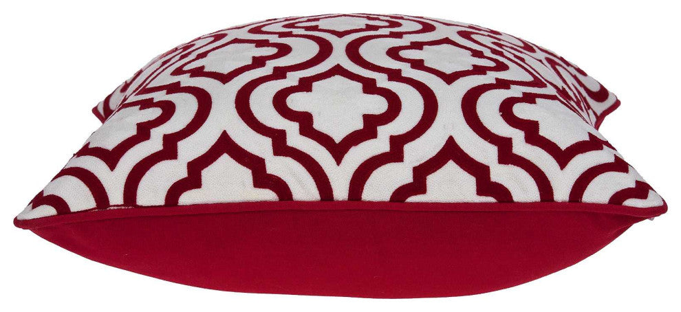 HomeRoots 20" x 0.5" x 20" Transitional Red and White Cotton Pillow Cover