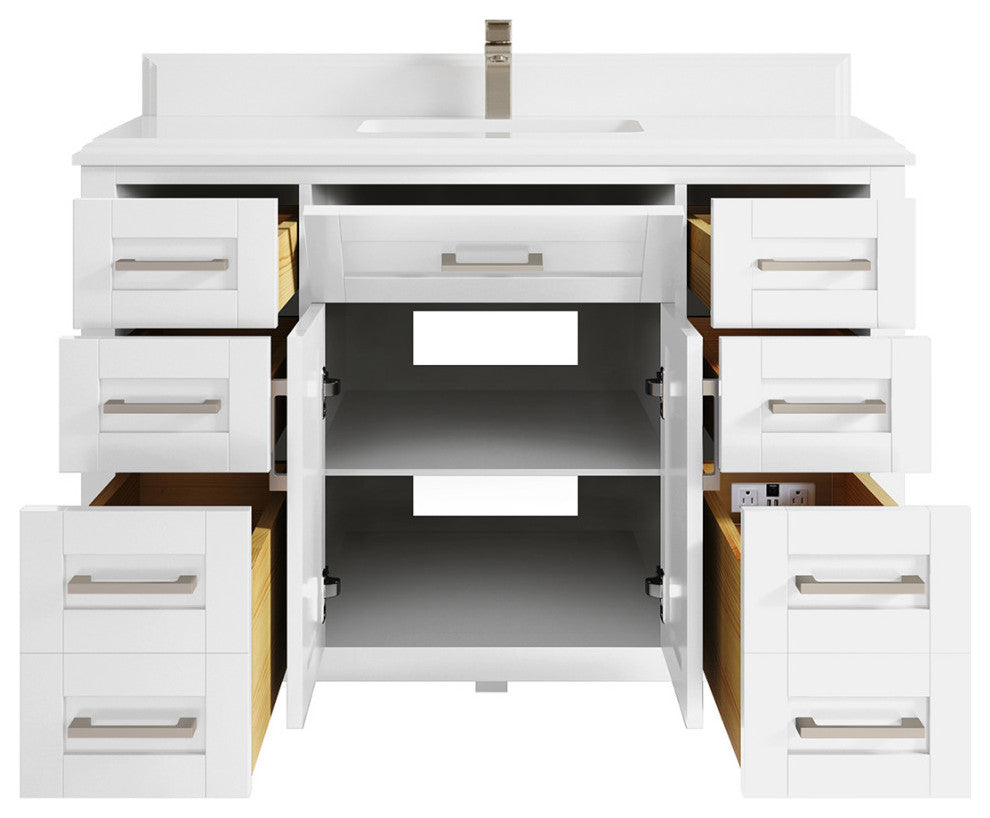 Cambridge 48 Single Sink Bath Vanity in White 1.5" White Quartz