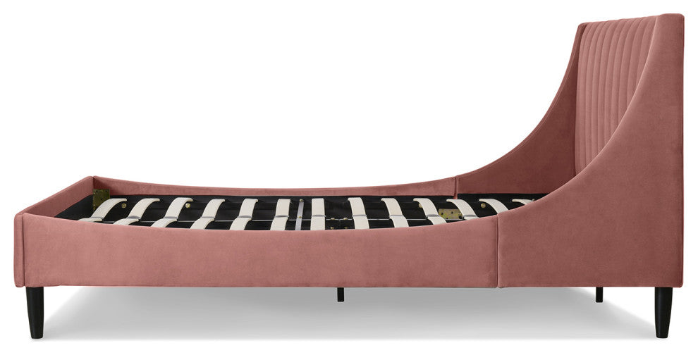 Aspen Modern Vertical Tufted Upholstered Platform Bed, Ash Rose Velvet, Queen