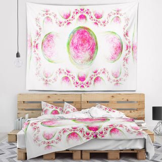 Pink Exotic Pattern on White Abstract Wall Tapestry, 92"x78"