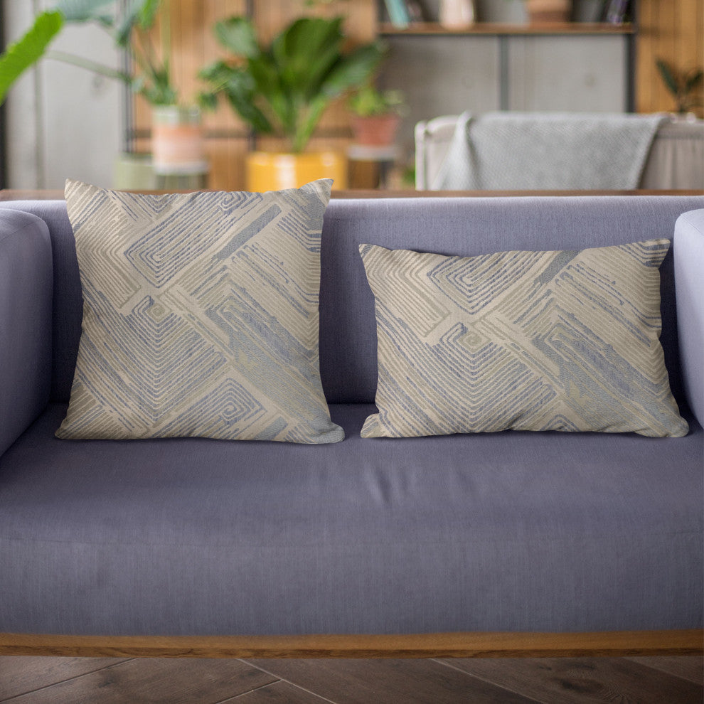 Plutus Blue Beige Hidden Tour Abstract Luxury Throw Pillow, 26"x26"