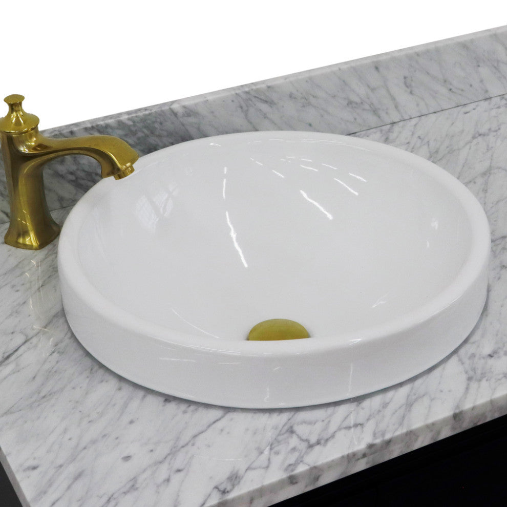 37" Single Vanity, Blue Finish With White Carrara