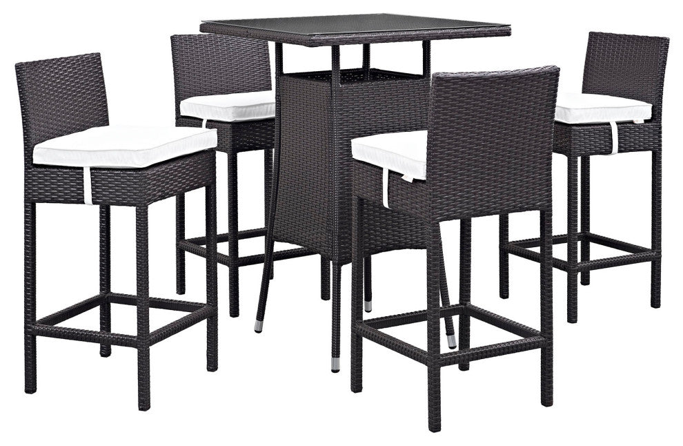 Modway Convene 5 Piece Outdoor Patio Pub Set, Espresso White