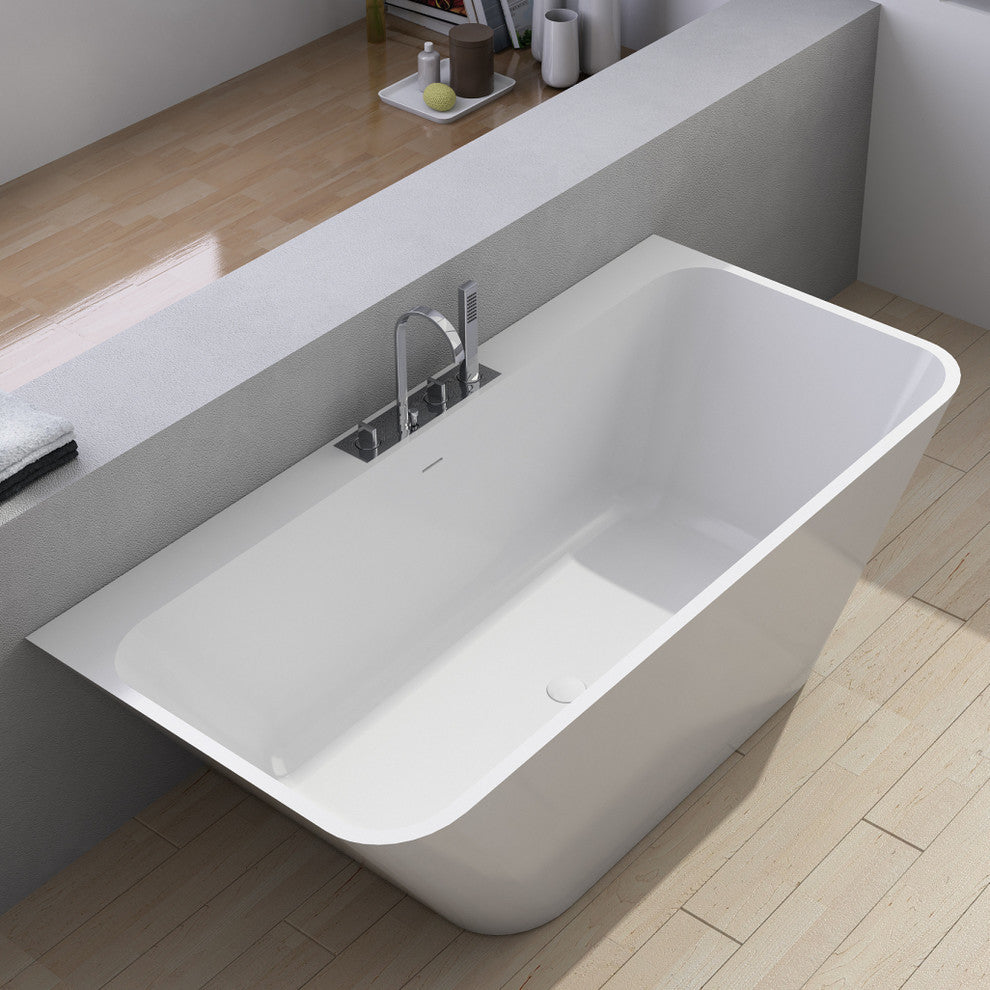 ADM Rectangular Freestanding Bathtub, Matte White, 70.8"