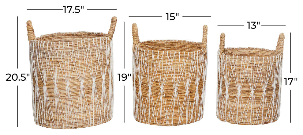 Set of 3 Brown Banana Leaf Storage Basket 21", 19", 17"H
