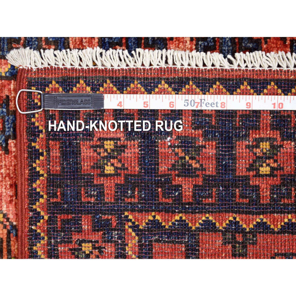 Coral Red Hand Knotted Afghan Ersari, Elephant Feet Design Wool Rug, 2'1" x 3'5"
