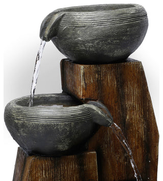 Cascading Mossy Jars Fountain with LED Lights
