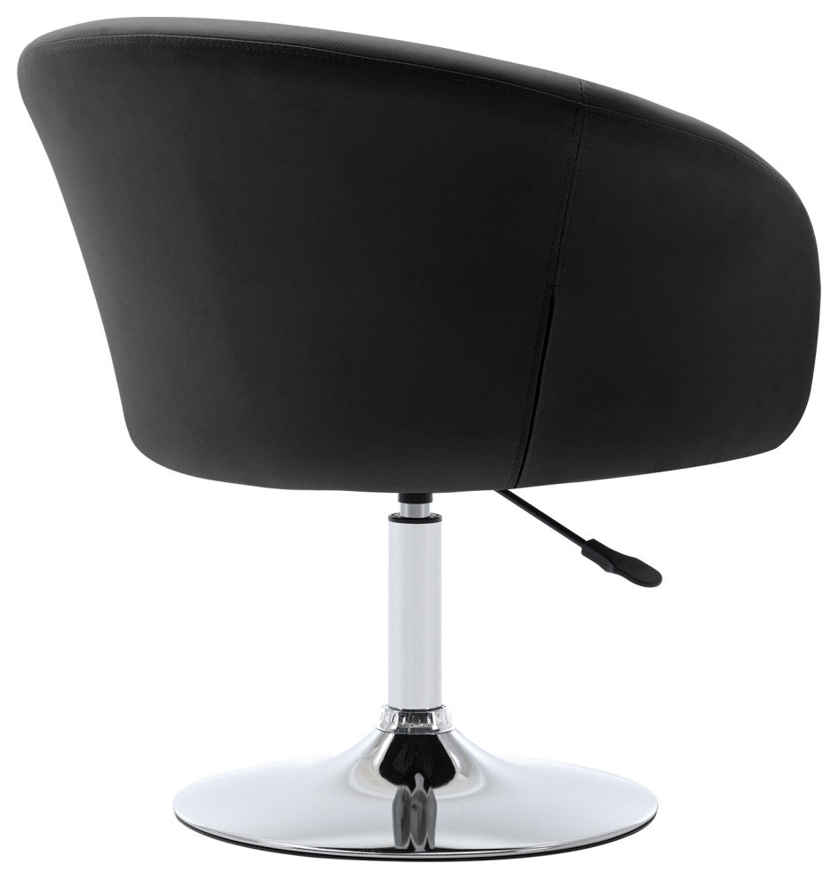 Minimalist Swivel Barrel Chair, Black-Pu