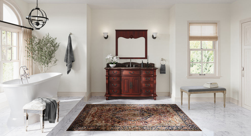 60 inch Cherry Wood Hopkinton Bathroom Sink Vanity Baltic Brown Stone Top, Cherry, 60", Single Sink, Freestanding, With Mirror