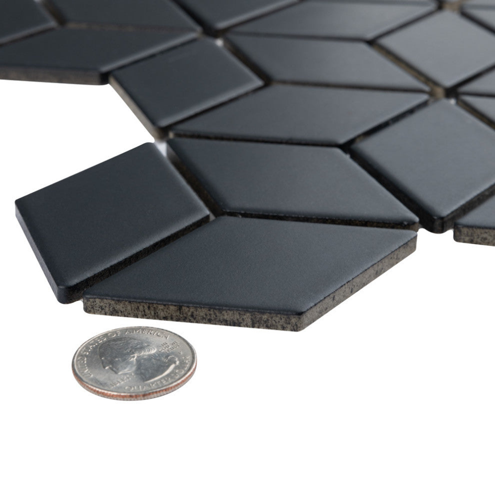 Hudson Rhombus Matte Black Porcelain Floor and Wall Tile