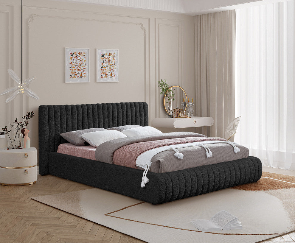Nash Boucle Fabric Upholstered Bed, Black, Queen