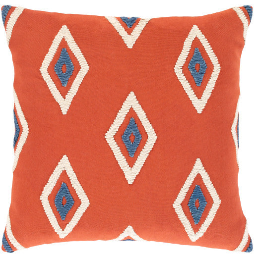 Surya Zulu Brick Red Pillow Shell With Down Insert 18"H X 18"W