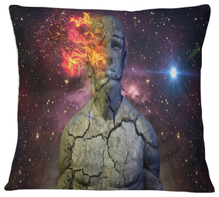 Broken Human Body with Fire Contemporary Throw Pillow, 18"x18"