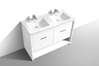 KubeBath Nudo 48'' Double Sink Floor Mount Modern Bathroom Vanity, Gloss White