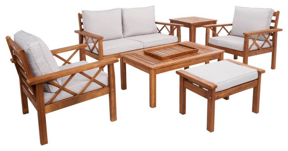 Safavieh Loanna 6Pc Outdoor Living Set, Natural / Light Grey