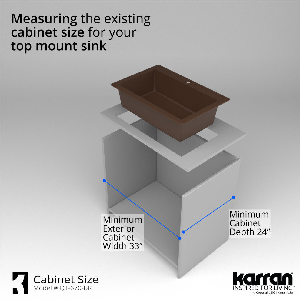 Karran Drop-In Quartz 33" 1-Hole Single Bowl Kitchen Sink, Brown