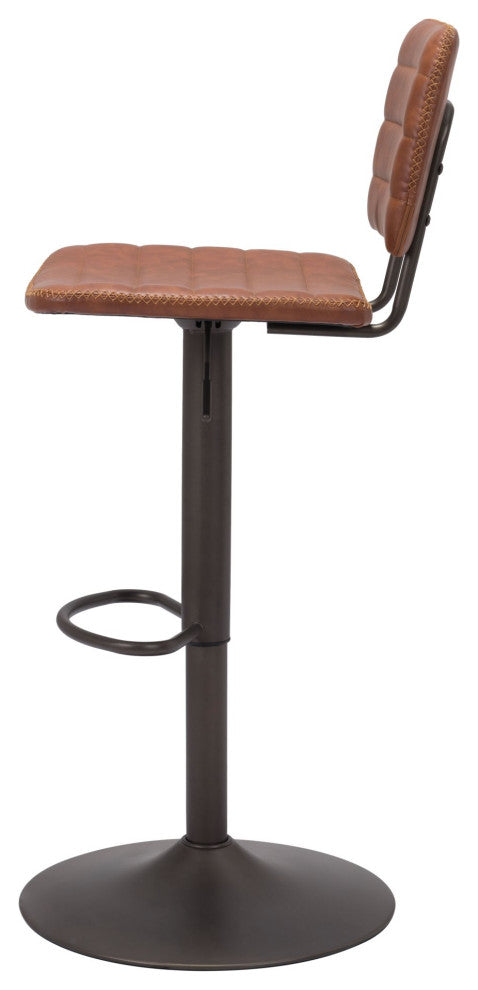 Bar Stool Chair Barstool, Faux Vinyl Leather, Steel, Vintage Brown, Bronze