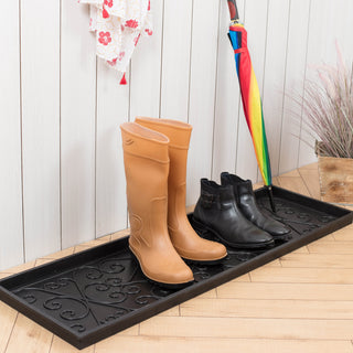 46.5"x14"x1.5" Natural/Recycled Rubber Boot Tray Tan/Blue Coir Insert