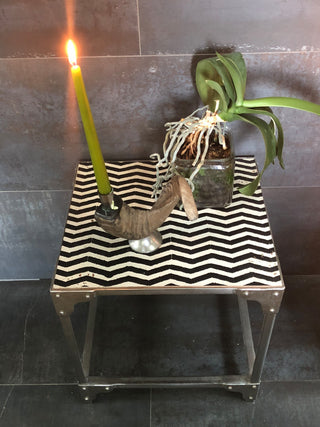 HILO Black & White Patterned Faux Stone Nesting Tables with Silver Base. Purpose