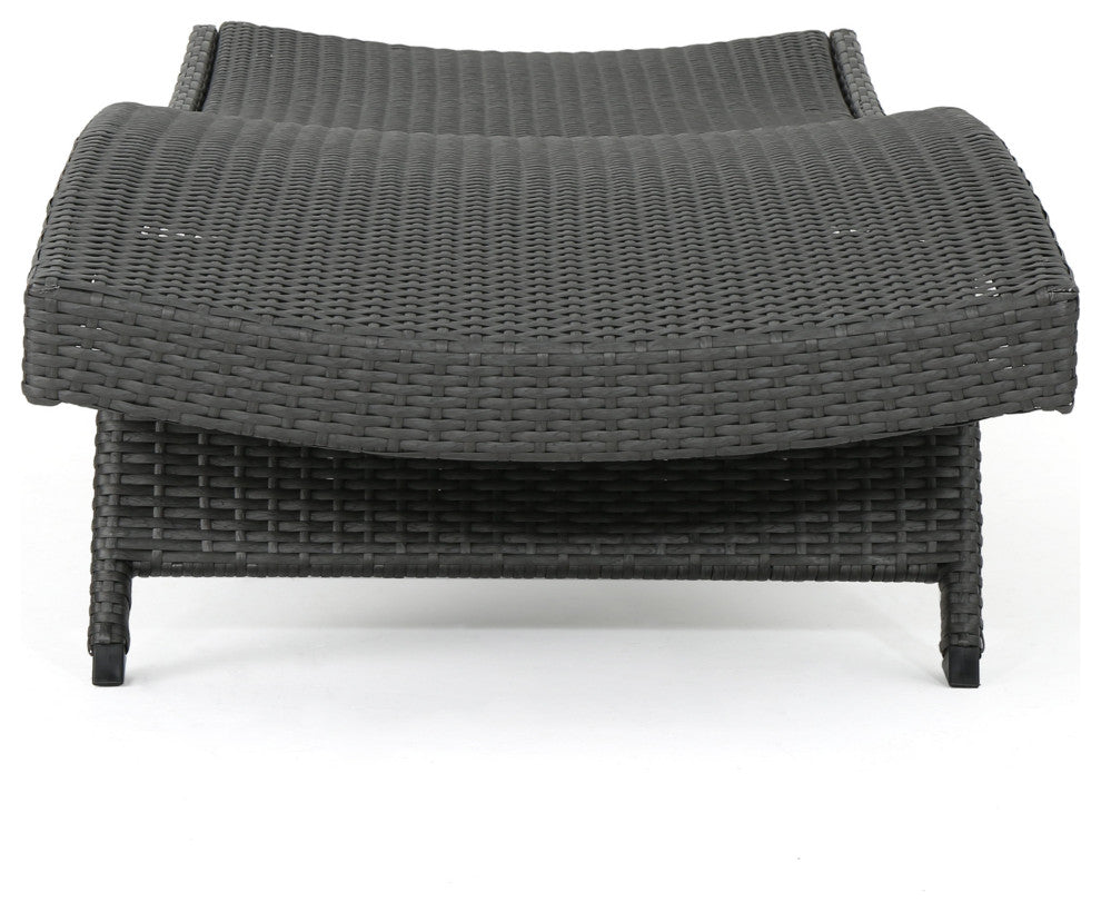 GDF Studio Soleil Outdoor Gray Wicker Arm Chaise Lounges, Set of 2