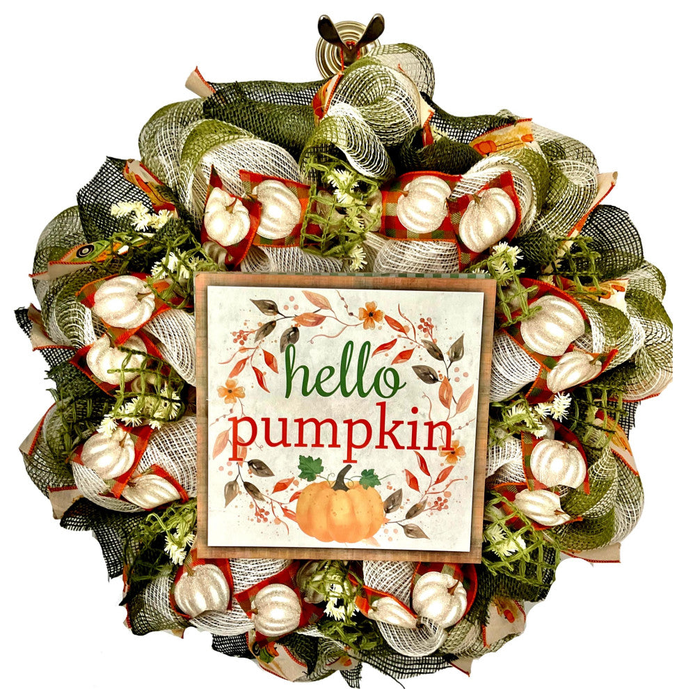 Hello Pumpkin Handmade Deco Mesh Harvest Wreath