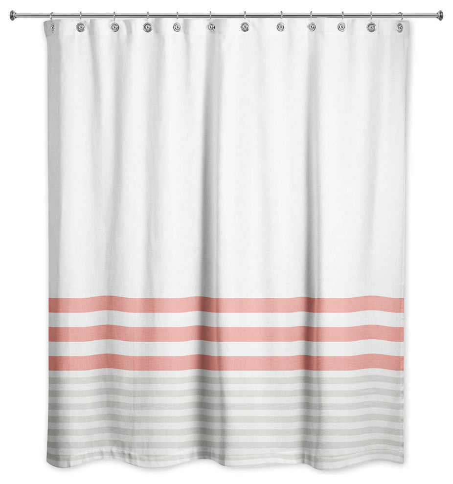 Coral and Gray Stripes 71x74 Shower Curtain