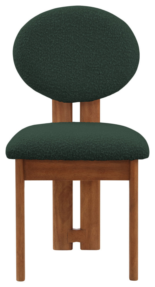 Napa Boucle Fabric Dining Chair, Set of 2, Green, Walnut Finish