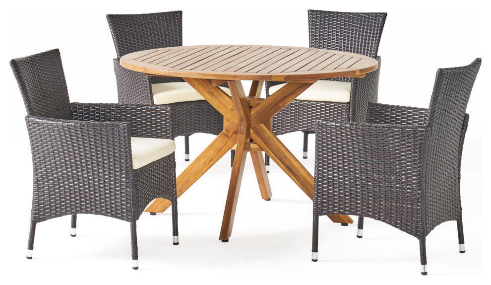 GDF Studio 5-Piece Jacob Outdoor Dining Set With Acacia Table and Cushions