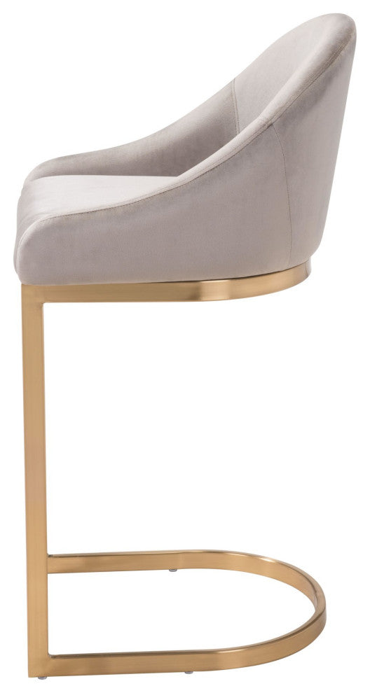 Counter Stool Chair, Faux Vinyl Leather, Steel, Gray, Gold, Cafe Bistro