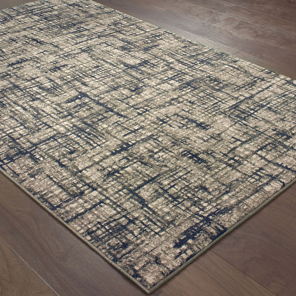 Rowen Distressed Etchings Grey/ Navy Area Rug, 5'3"x7'6"