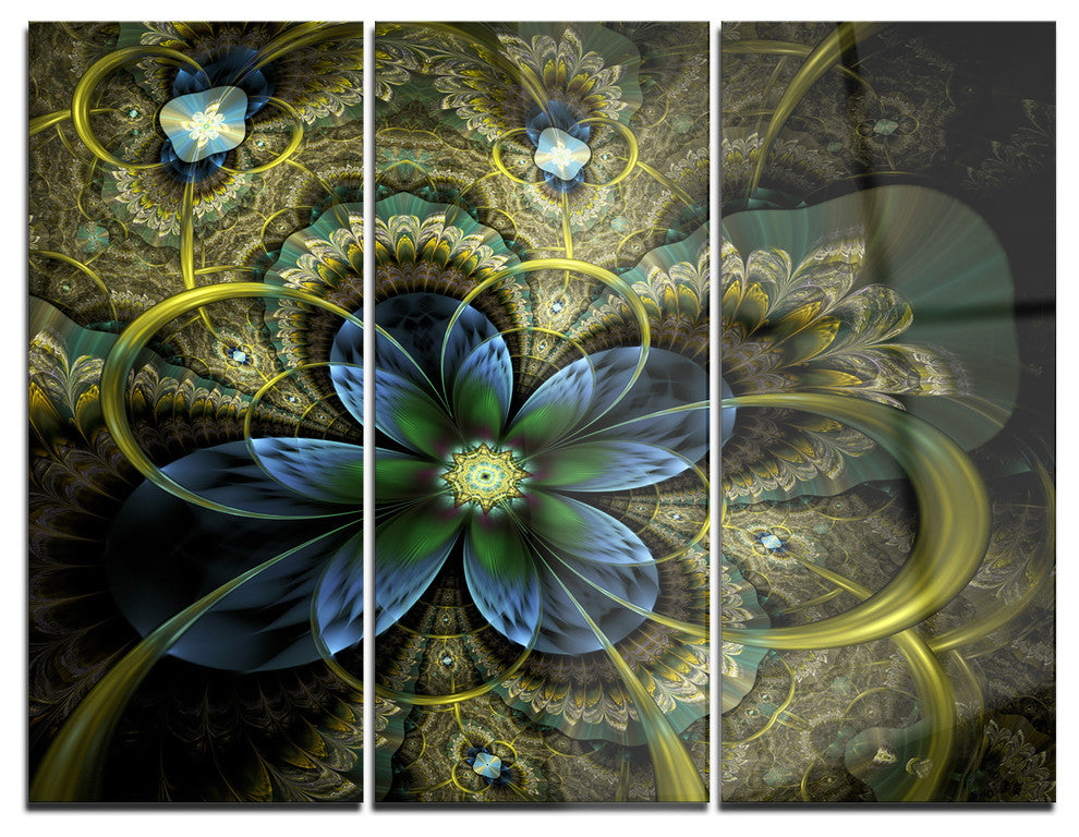 "Light Fractal Flower and Butterfly" Digital Metal Wall Art, 3 Panels, 36"x28"