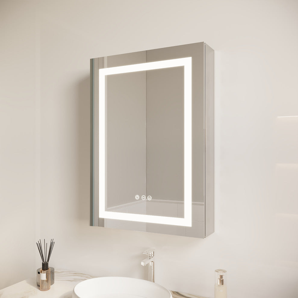 20" Surface/Recessed Mount Aluminum Medicine Cabinet with Mirror and LED Lights