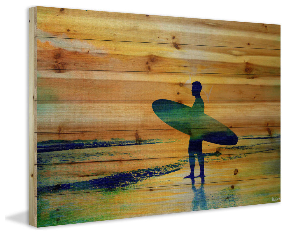 "Surf at Dusk" Print on Natural Pine Wood, 60"x40"