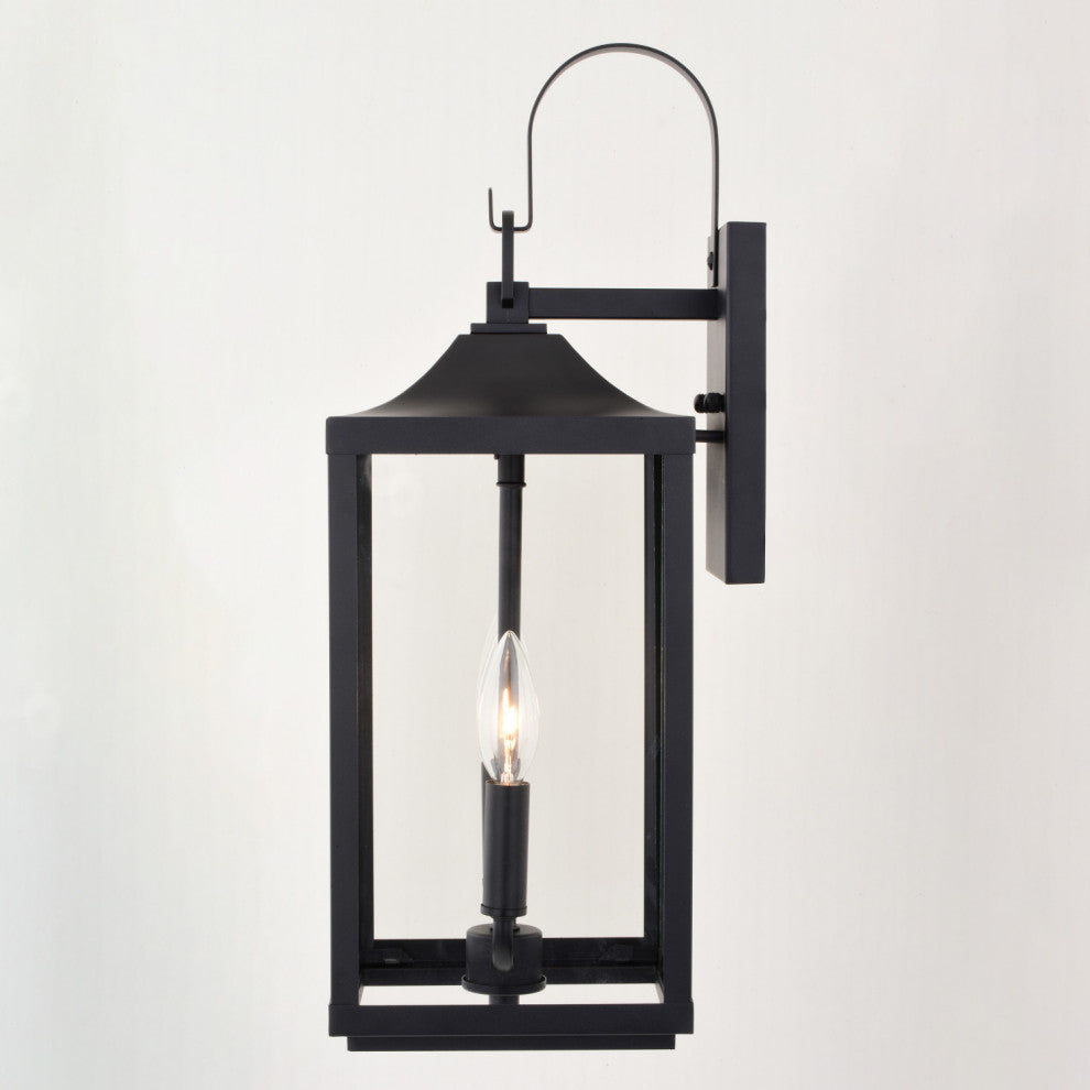 Old Town 2-Light Textured Black Transitional Outdoor Wall Lantern Clear Glass