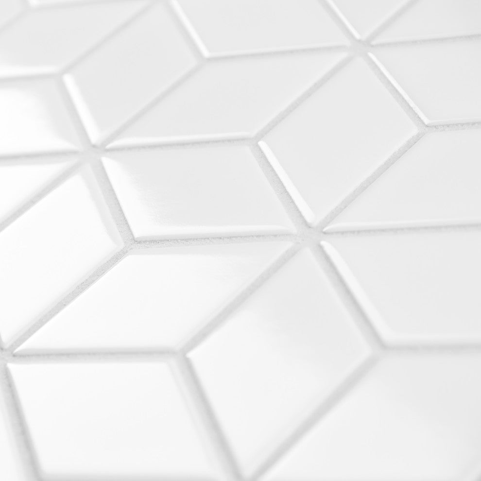 Metro Rhombus Mosaic Floor and Wall Tile, Glossy White