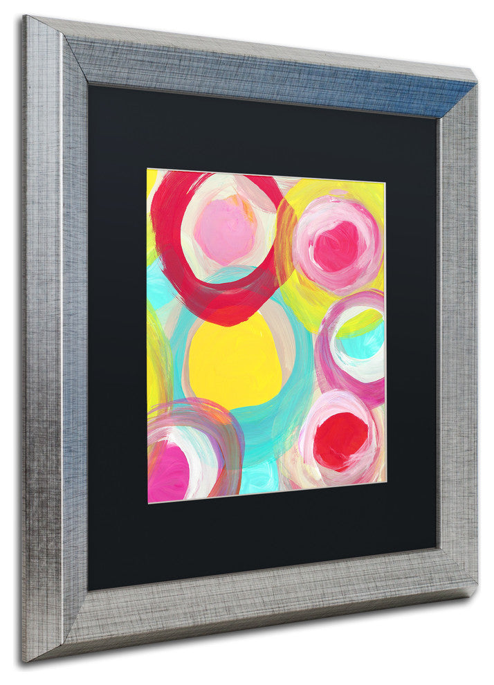 'Colorful Sun Circles Square 5' Framed Art, Silver Frame, Black Matte, 16x16