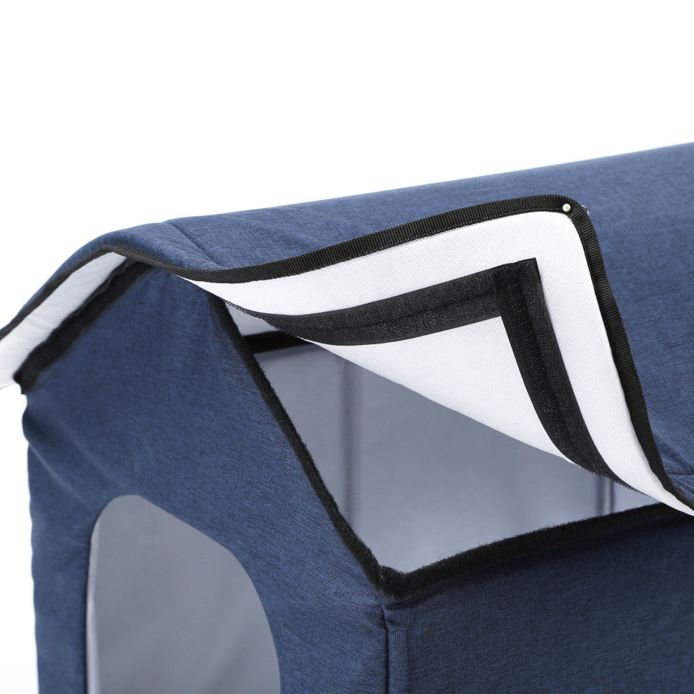 Pet Life "Hush Puppy" Heating and Cooling Collapsible Pet House, Navy, Small