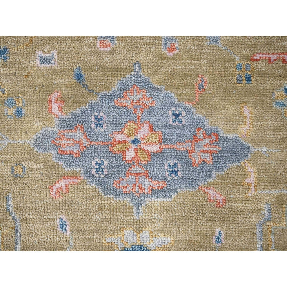Moss Green Hand Knotted Oushak Supple Organic Wool Oversized Rug 11'11"x14'10"