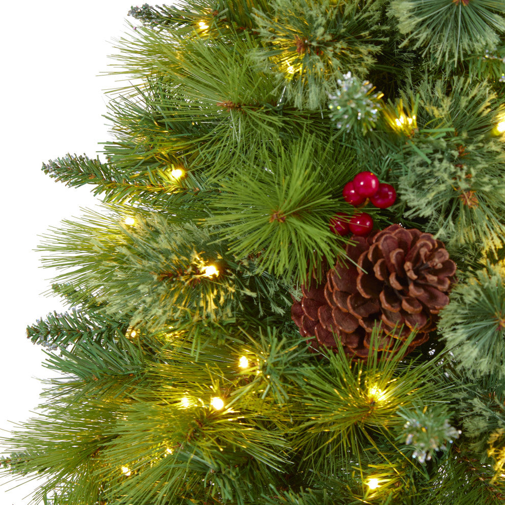 6' Montana Mixed Pine Faux Xmas Tree With Pine Cones, Berries & 350 Clear Lights