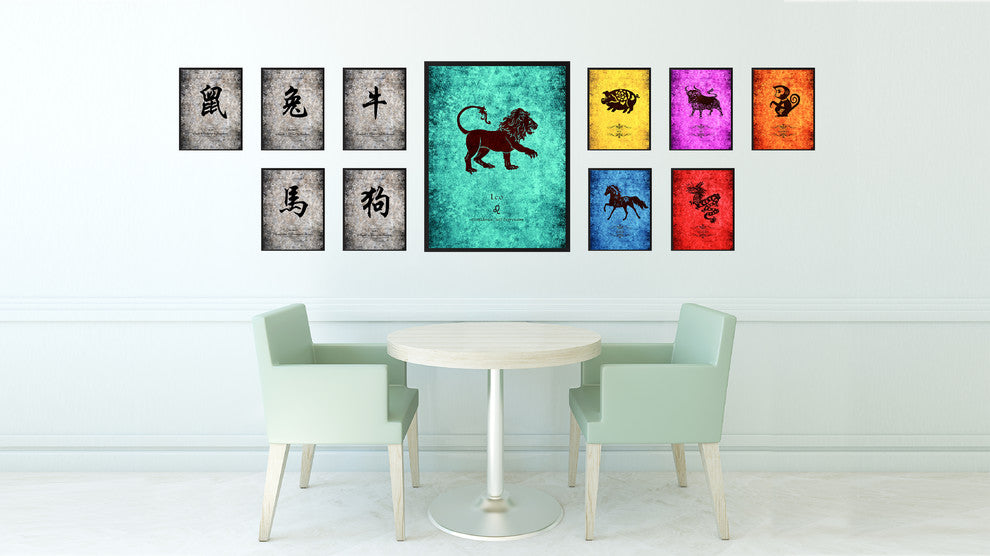Leo Horoscope Astrology Aqua Print on Canvas with Picture Frame, 28"x37"