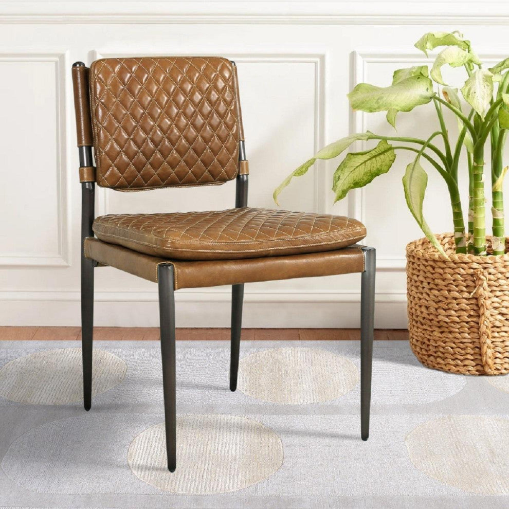 Pasargad Home Capri Brown Top Grain Leather Accent Chair With Metal legs