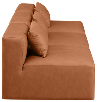 Cube Upholstered Modular Sofa, Cognac, 3-Piece: 3 Armless Chair, Vegan Leather